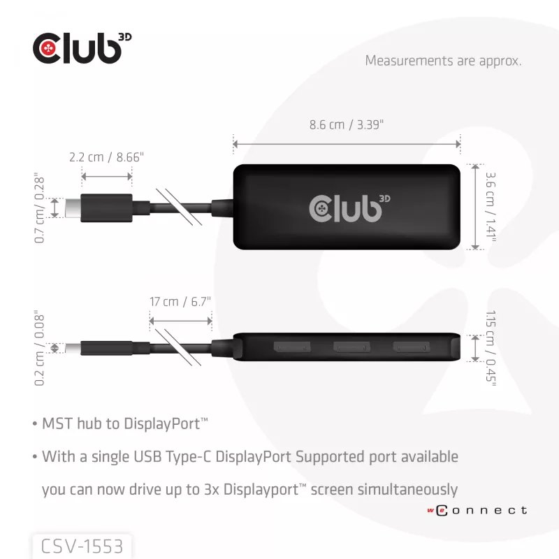 CLUB3D USB-C® σε Triple DisplayPort™ 4K60Hz