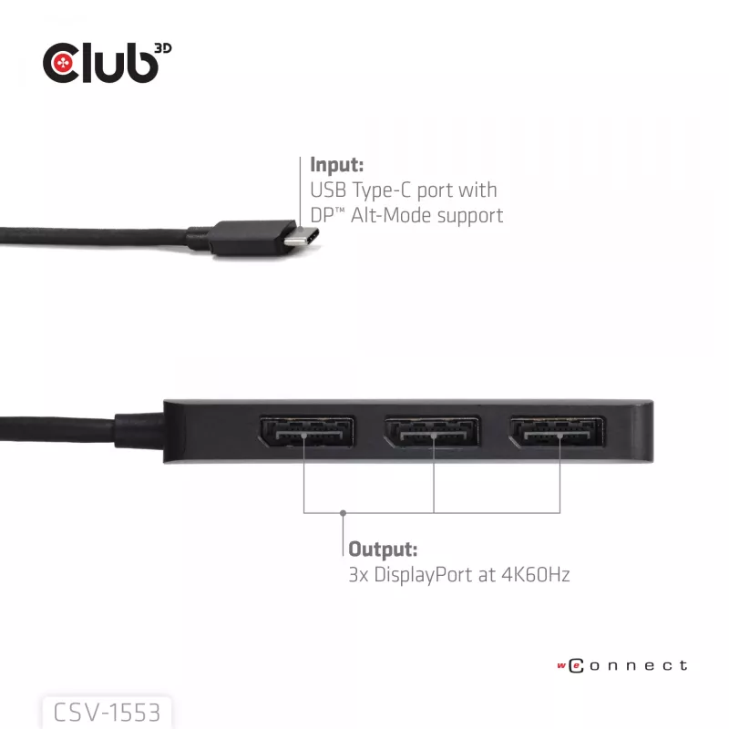 CLUB3D USB-C® σε Triple DisplayPort™ 4K60Hz