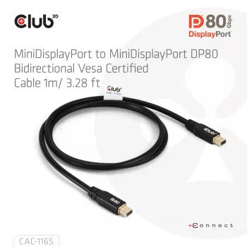 CLUB3D MiniDisplayPort™ σε MiniDisplayPort αμφίδρομο πιστοποιημένο VESA DP80 καλώδιο M/M 1m/3,28ft