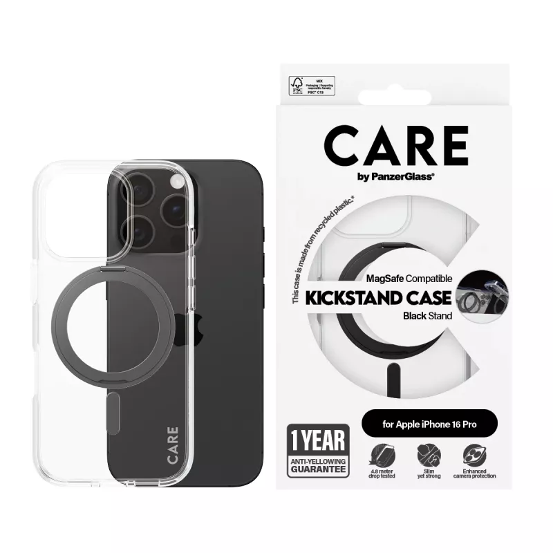 PanzerGlass CARE™ by ® Θήκη Διάφανη με μαύρο Kickstand & MagSafe iPhone 16 Pro
