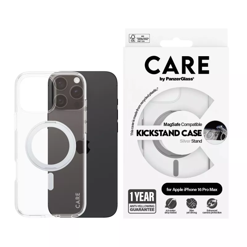 PanzerGlass CARE™ by ® Θήκη Διάφανη με Silver Kickstand & MagSafe iPhone 16 Pro Max