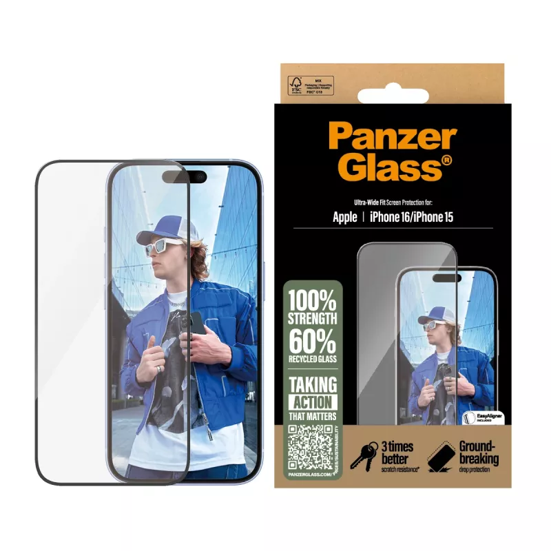 PanzerGlass ® Μεμβράνη Προστασίας Οθόνης iPhone 16 | 15 | Ultra-Wide Fit