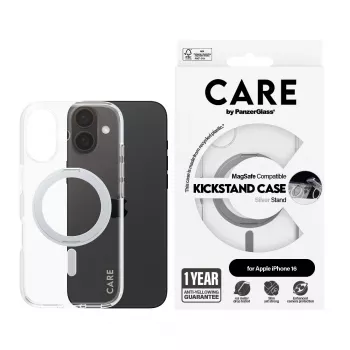 PanzerGlass CARE™ by ® Θήκη Διάφανη με ασημί Kickstand & MagSafe iPhone 16
