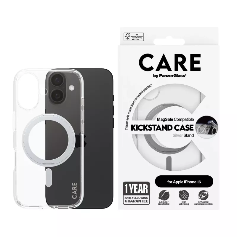 PanzerGlass CARE™ by ® Θήκη Διάφανη με ασημί Kickstand & MagSafe iPhone 16