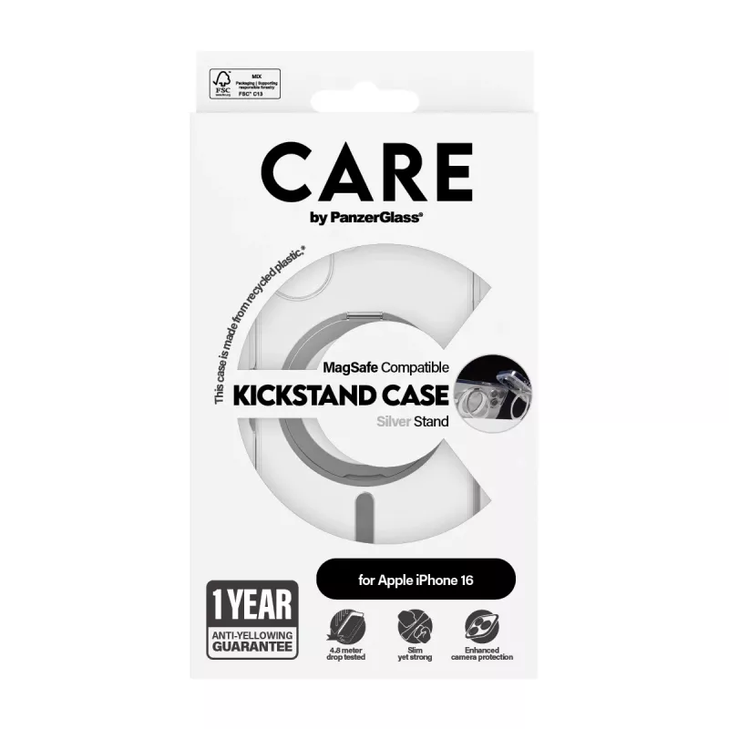 PanzerGlass CARE™ by ® Θήκη Διάφανη με ασημί Kickstand & MagSafe iPhone 16