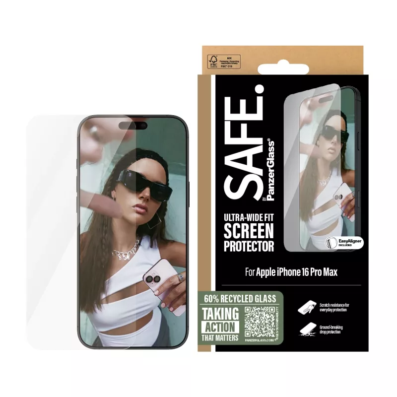PanzerGlass SAFE. by ® Μεμβράνη Προστασίας Οθόνης iPhone 16 Pro Max | Ultra-Wide Fit