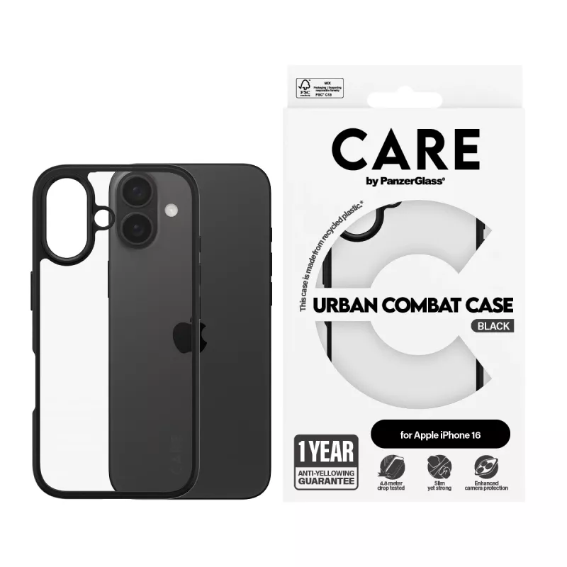 PanzerGlass CARE™ by ® Urban Combat Θήκη Διάφανη με μαύρο πλαίσιο iPhone 16