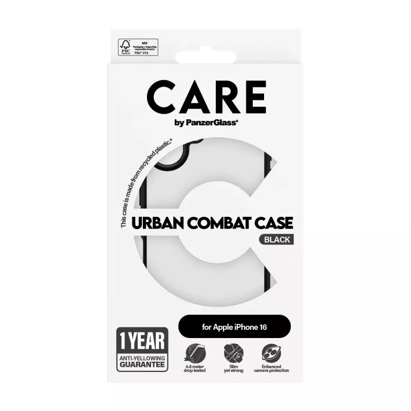 PanzerGlass CARE™ by ® Urban Combat Θήκη Διάφανη με μαύρο πλαίσιο iPhone 16
