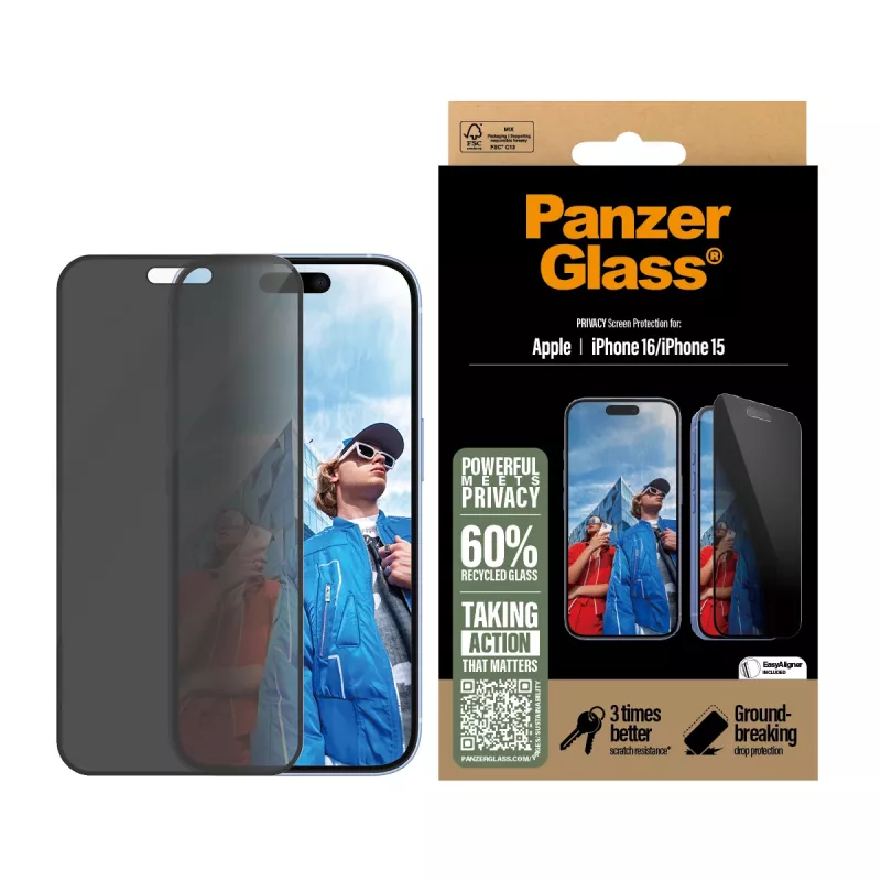 PanzerGlass® Privacy Screen Protector iPhone 16 | 15 | Ultra-Wide Fit με EasyAligner
