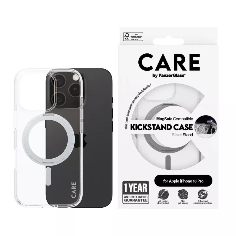 PanzerGlass CARE™ by ® Θήκη Διάφανη με ασημί Kickstand & MagSafe iPhone 16 Pro