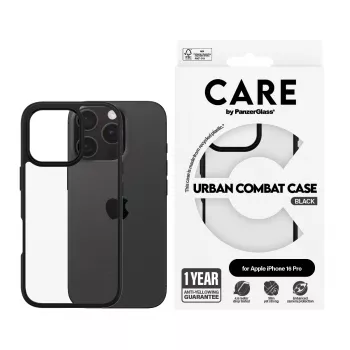 PanzerGlass CARE™ by ® Urban Combat Θήκη διάφανη με μαύρο πλαίσιο για iPhone 16 Pro