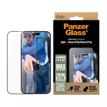 PanzerGlass® Προστασία Οθόνης Αλουμινένιο πλαίσιο iPhone 16 Plus | 15 Plus | Ultra-Wide Fit