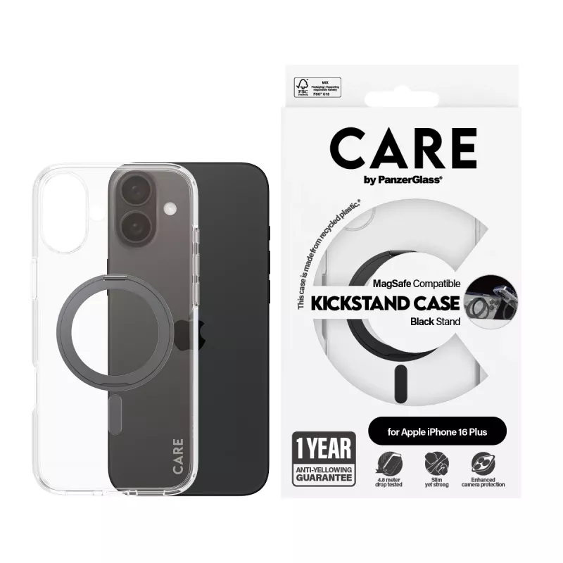 PanzerGlass CARE™ by ® Θήκη Διάφανη με μαύρο Kickstand & MagSafe iPhone 16 Plus