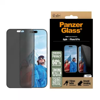 PanzerGlass ® μεμβράνη προστασίας απορρήτου iPhone 16 Pro | Ultra-Wide Fit με EasyAligner