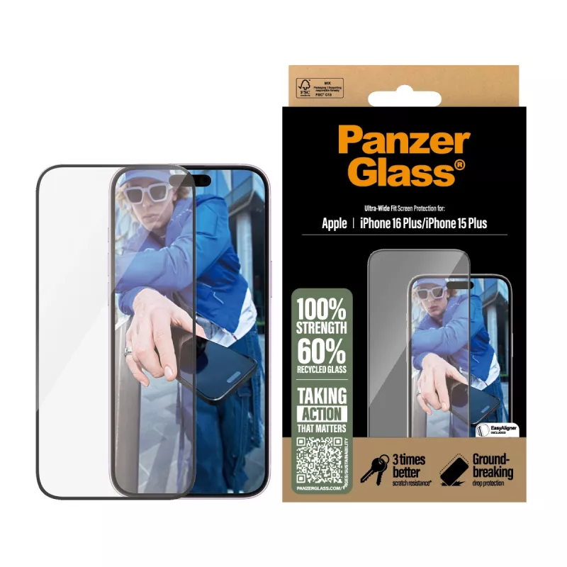 PanzerGlass ® μεμβράνη προστασίας οθόνης iPhone 16 Plus | 15 Plus | Ultra-Wide Fit