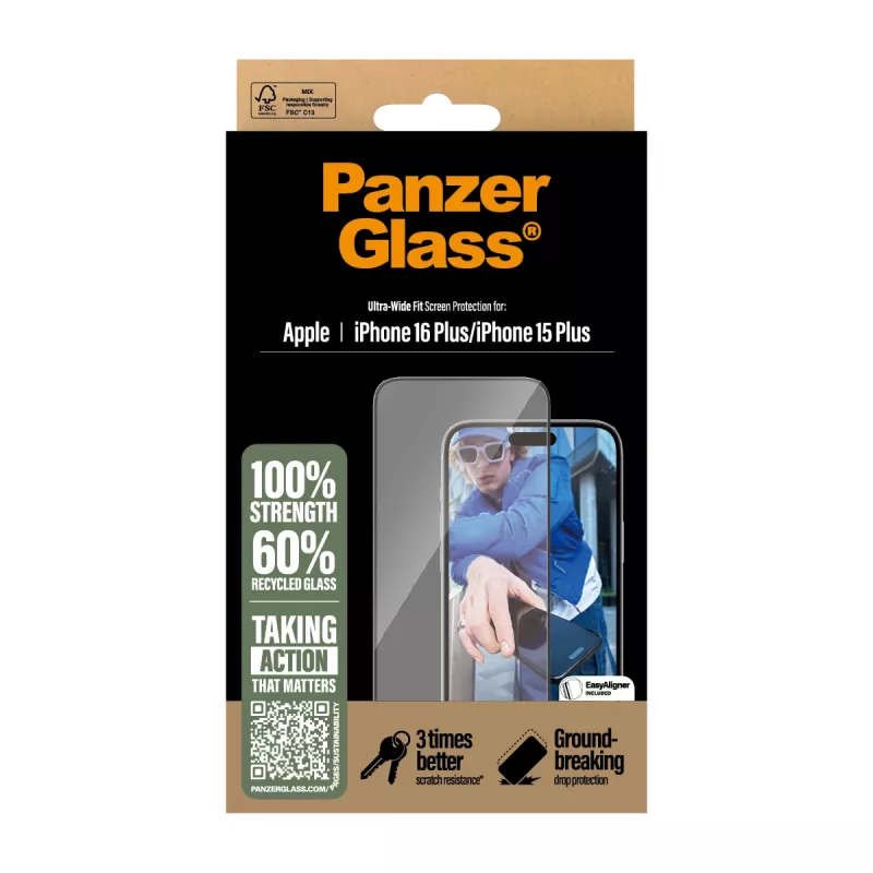 PanzerGlass ® μεμβράνη προστασίας οθόνης iPhone 16 Plus | 15 Plus | Ultra-Wide Fit