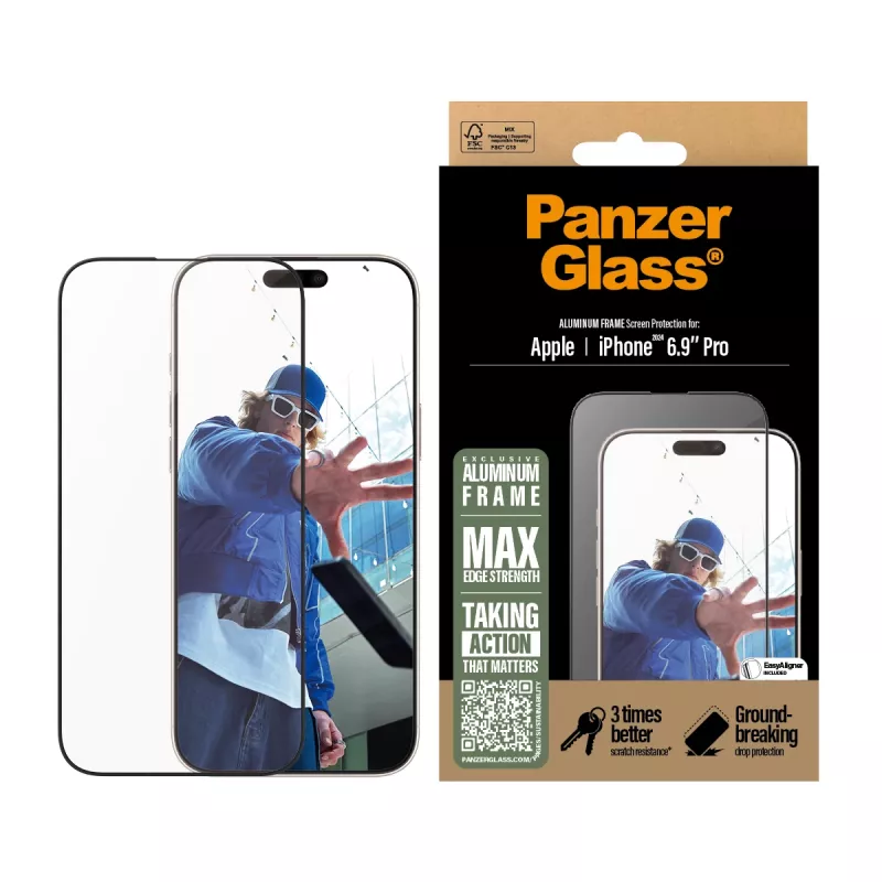 PanzerGlass® μεμβράνη προστασίας οθόνης αλουμινένιο πλαίσιο iPhone 16 Pro Max | Ultra-Wide Fit