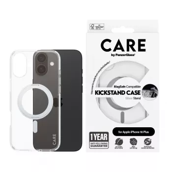 PanzerGlass CARE™ by ® διαφανής θήκη με ασημί Kickstand & MagSafe iPhone 16 Plus