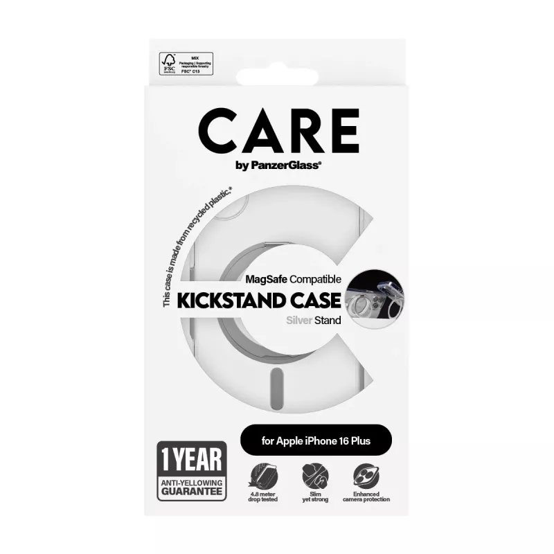 PanzerGlass CARE™ by ® διαφανής θήκη με ασημί Kickstand & MagSafe iPhone 16 Plus