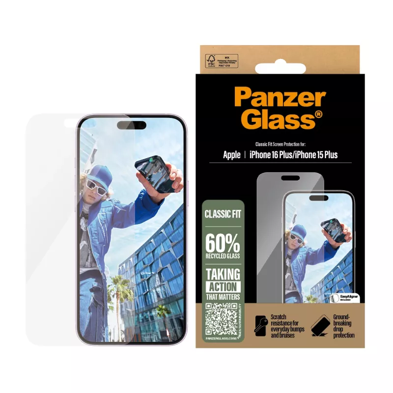PanzerGlass® μεμβράνη προστασίας οθόνης iPhone 16 Plus | 15 Plus | Classic Fit