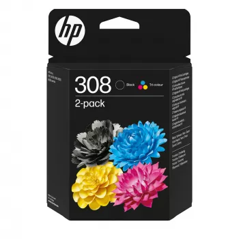 HP 308 συσκευασία 2 τεμ. μαύρο/τρίχρωμο γνήσια μελανοδοχεία συνδυασμός