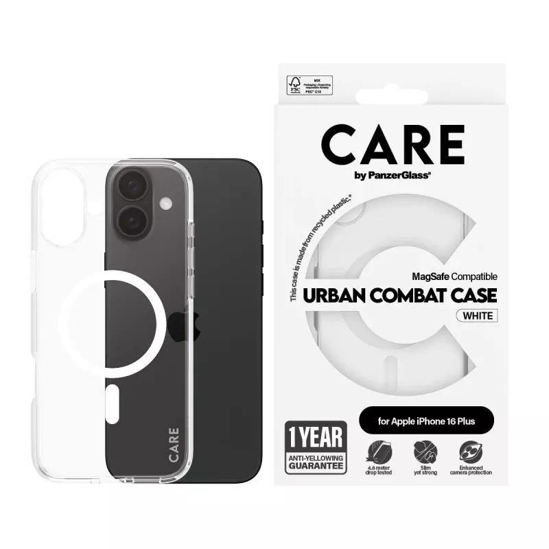 PanzerGlass CARE™ by ® Urban Combat Θήκη Διάφανη με Λευκό MagSafe iPhone 16 Plus