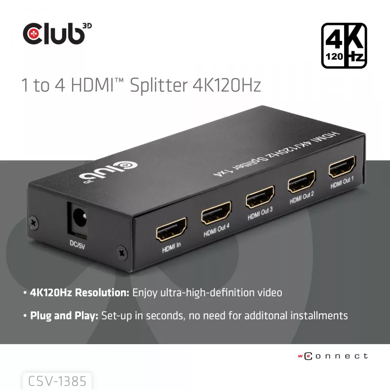 CLUB3D διαχωριστής 1 σε 4 HDMI™ 4K120Hz
