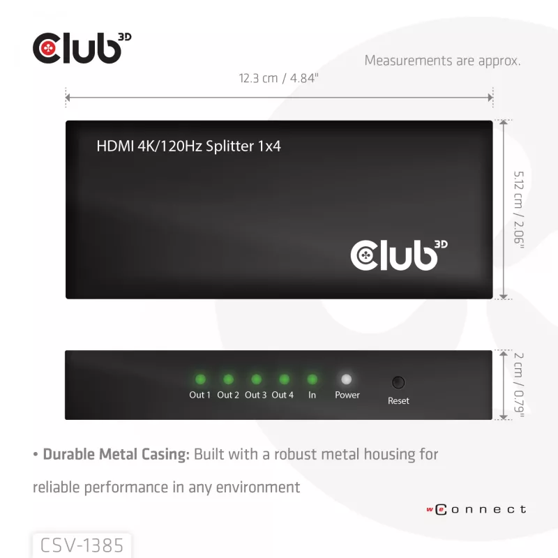 CLUB3D διαχωριστής 1 σε 4 HDMI™ 4K120Hz