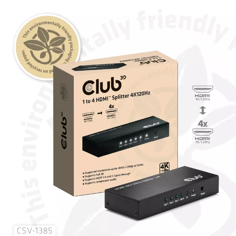 CLUB3D διαχωριστής 1 σε 4 HDMI™ 4K120Hz