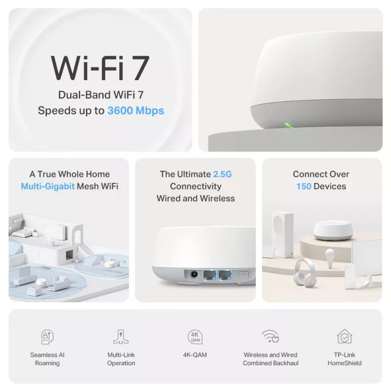 TP-Link BE3600 Whole Home Mesh Wi-Fi 7 System, 2.5G Multi Gigabit