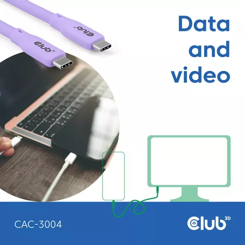 Καλώδιο USB-C CLUB3D CAC-3004 2m Μωβ
