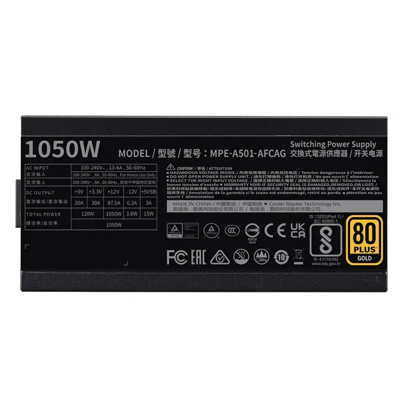 COOLER MASTER Τροφοδοτικό MWE 1050 V2 Gold Full Modular 1050W ATX μαύρο