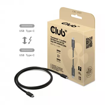 CLUB3D Thunderbolt™ 5 πιστοποιημένο καλώδιο 8K240Hz Δεδομένα 80/120 Gbps EPR 240 Watt M/M 1m / 3,28ft