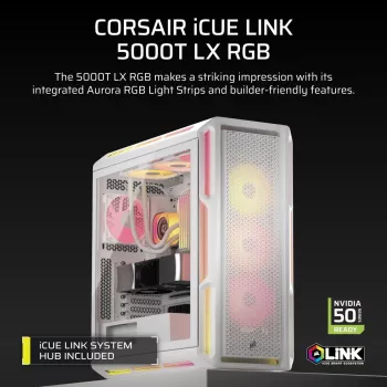 CORSAIR Κουτί PC - 5000T LX RGB Midi-Tower (tempered Glass) Λευκό