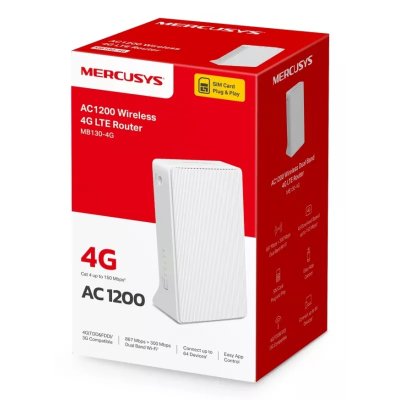 MERCUSYS MB130-4G Ασύρματος router Ethernet Dual-Band (2,4 GHz / 5 GHz) – Λευκό