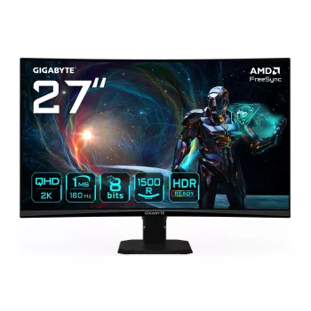 Gigabyte GS27QCA καμπύλη οθόνη gaming QHD 27 ιντσών, 2560 x 1440, VA, 180 Hz, 1 ms, 250 cd/m², 2x HDMI, DisplayPort, μαύρη