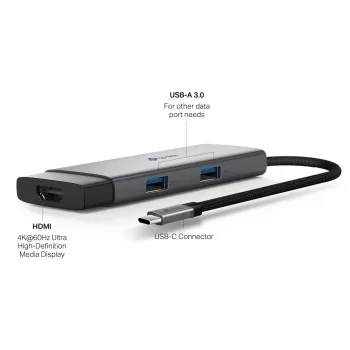 TP-Link UH5020C hub USB-C 5 θυρών, HDMI 4K@60Hz, 100 W Power Delivery, 1x USB-C, 2x USB-A, 5 Gbps, αλουμίνιο, γκρι