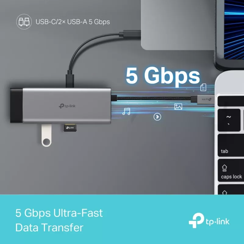 TP-Link UH5020C hub USB-C 5 θυρών, HDMI 4K@60Hz, 100 W Power Delivery, 1x USB-C, 2x USB-A, 5 Gbps, αλουμίνιο, γκρι