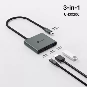 USB Type-C Hub TP-Link UH3020C — 3-Port (HDMI, USB-A, USB-C), 5 Gbit/s, HDMI 4K@60Hz, PD έως 100W, Αλουμίνιο, καλώδιο 0,18 m