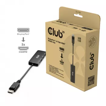 Club 3D CSV-7330 προσαρμογέας-διανομέας MST DisplayPort 2.1 σε 3x HDMI 2.1, 8K60Hz, 4K120Hz, 13,5 Gbps, HDR, HDCP 2.3, μαύρο