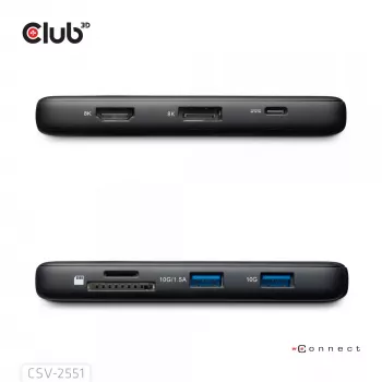 CLUB3D 8-1 Φορητό Dock USB Type-C® 10Gbps σε HDMI™ και DisplayPort™ 8K30Hz PD max. 100Watt