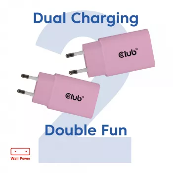 CLUB3D 2 τεμ. Φορτιστής USB C 30 Watt λευκό, εσωτερικού χώρου, AC, ροζ