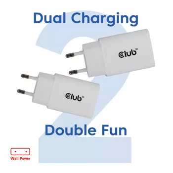 Φορτιστής USB‑C 2 τεμ. CLUB3D CAC-3020, 30 W συνολικά, λευκό