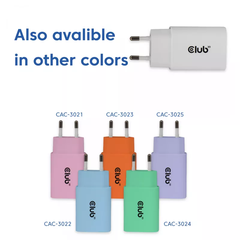 Φορτιστής USB‑C 2 τεμ. CLUB3D CAC-3020, 30 W συνολικά, λευκό