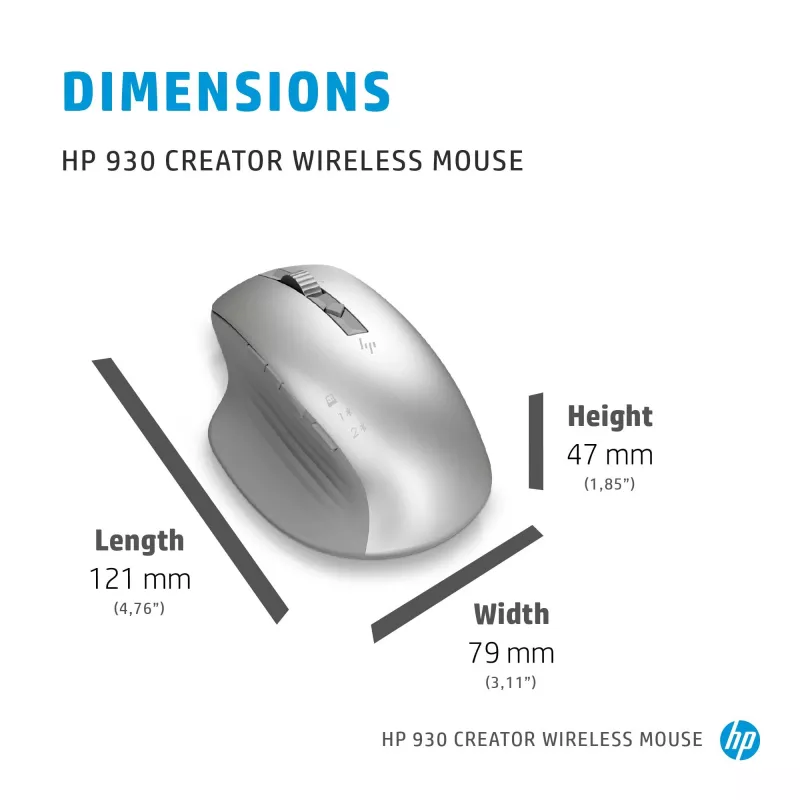 HP 930 Creator Ασύρματο Ποντίκι, Δεξιόχειρας, Bluetooth, 3000 DPI, Ασημί