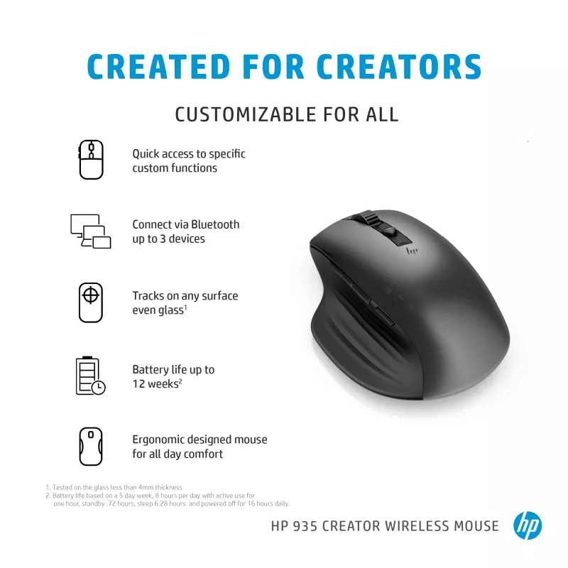 HP 930 Creator Ασύρματο Ποντίκι, Δεξιόχειρας, Bluetooth, 3000 DPI, Ασημί