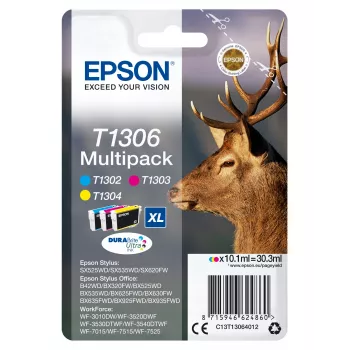 Epson Stag Πολυσυσκευασία 3-Χρωμάτων T1306 DURABrite Ultra Μελάνι, Υψηλή (XL) Απόδοση, Κυανό, Ματζέντα, Κίτρινο, Χρωστική Μελάνη, 10,1 ml, 1 τεμ., Πολυσυσκευασία