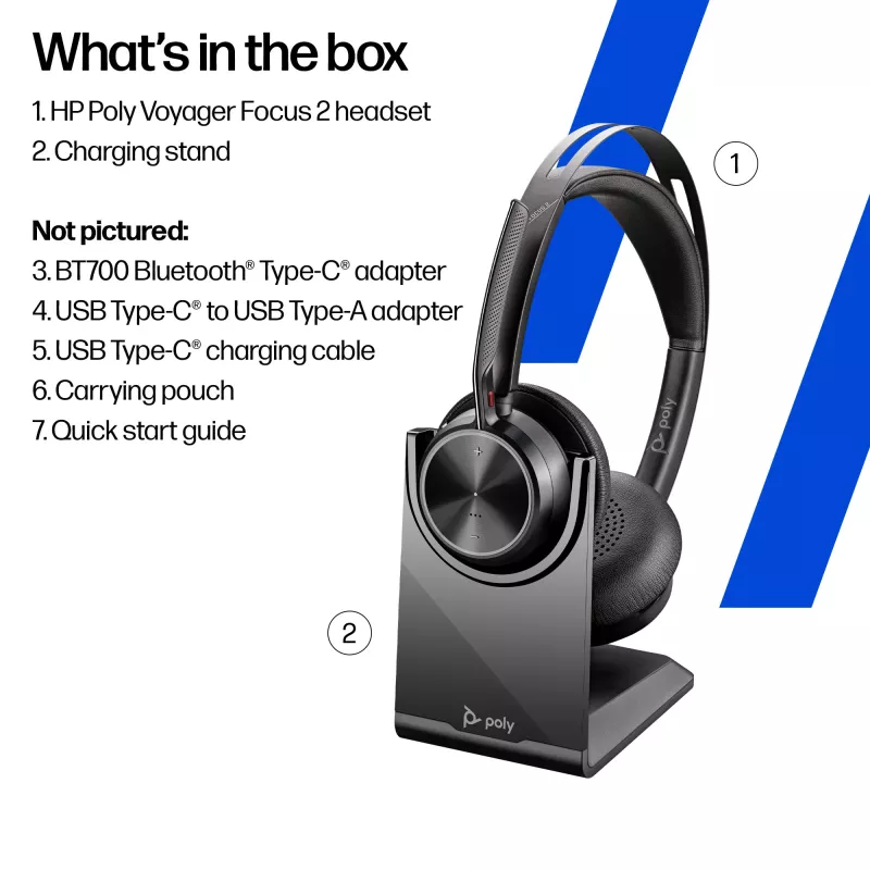 HP Poly Voyager Focus 2 USB-C-C Ακουστικά +USB-C/A Adapter +Charging Stand