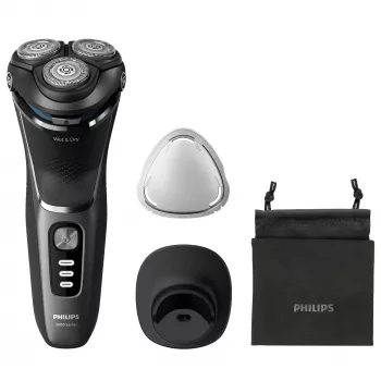Ηλεκτρική ξυριστική μηχανή Philips 3000 Series S3343/13 — σύστημα περιστροφής 3 κεφαλών, υγρή & στεγνή χρήση, 60 λεπ. μπαταρία, λεπίδες PowerCut