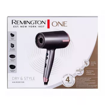 Στεγνωτήρας μαλλιών Remington D6077 2000 W, Λειτουργία ιόντων, Κρύος αέρας, Διαχύτης, 3 βαθμίδες θερμοκρασίας, γκρι/μπρούντζος